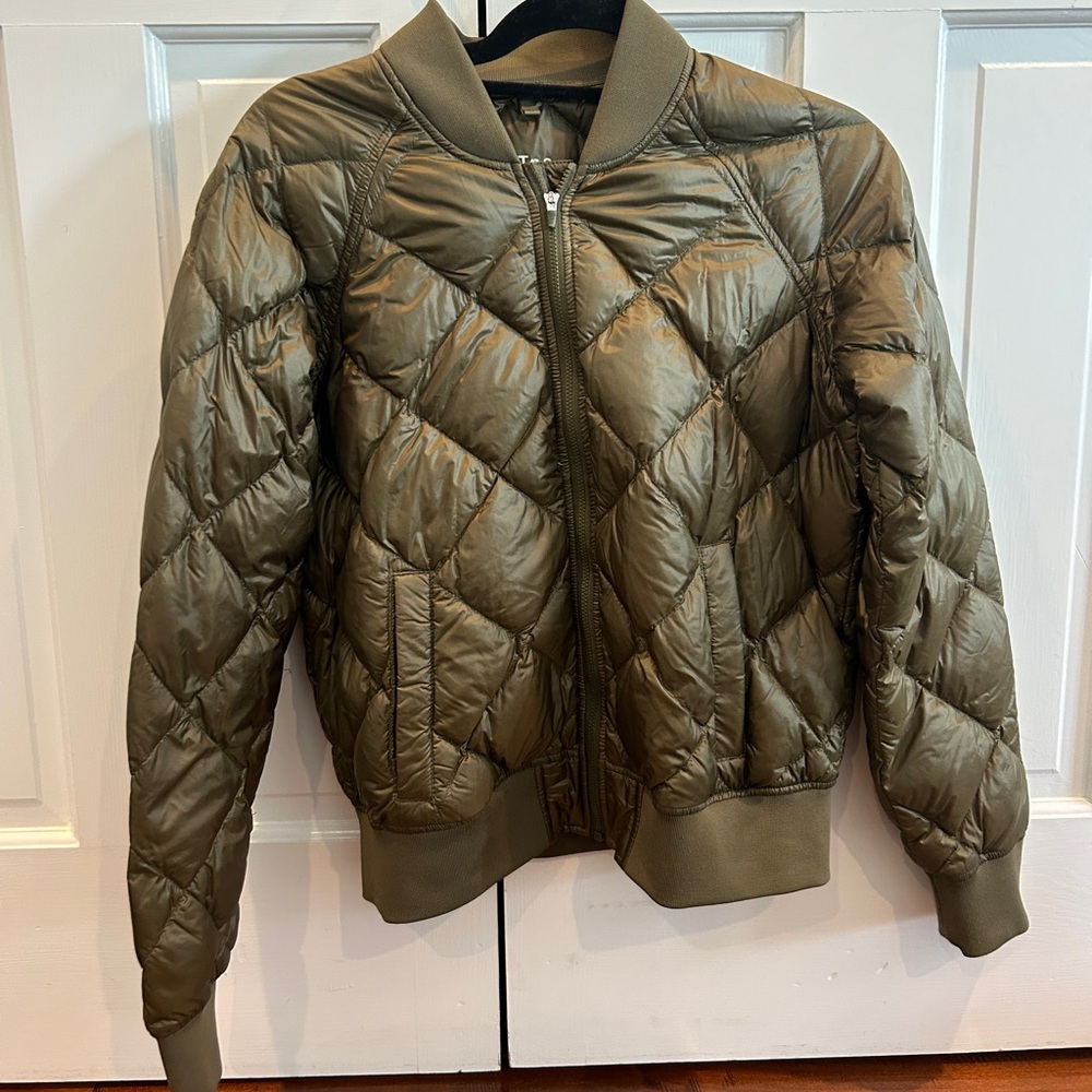TNA Aritzia Green Quilted Bomber Jacket
